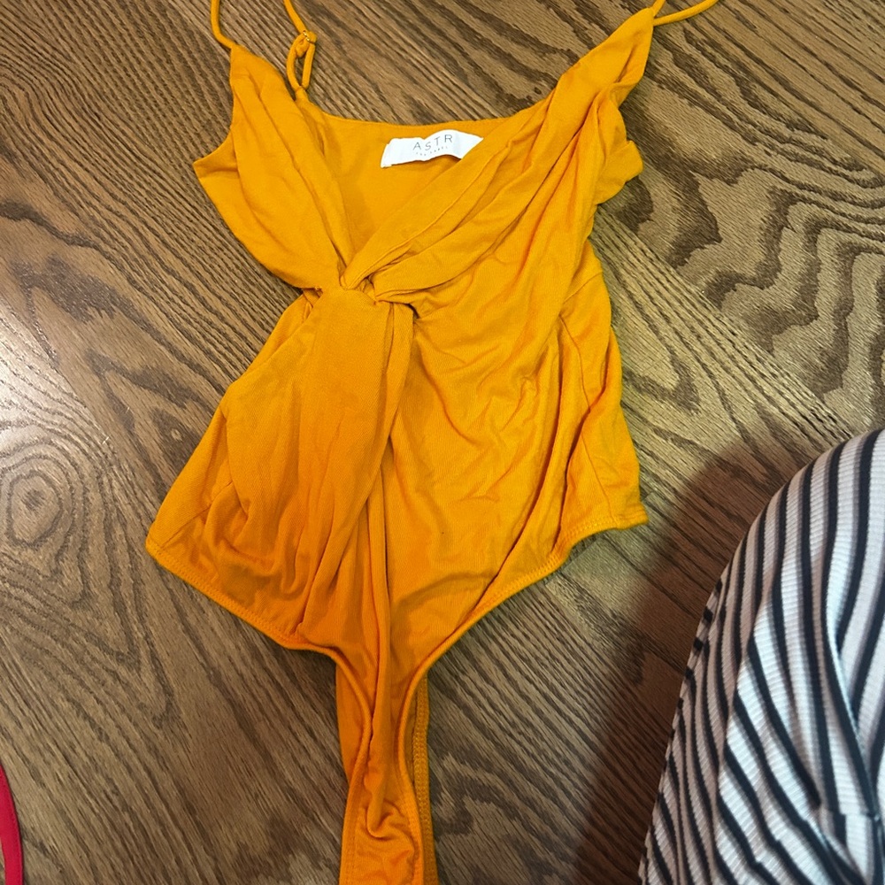 Astr Orange Twist-Front Bodysuit View 4